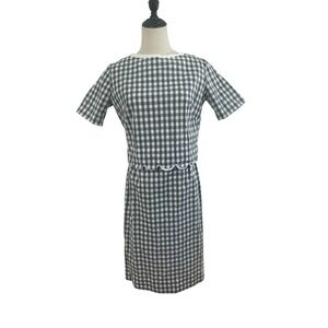 Vintage 1950s Gingham Gray And White Top And Skirt Set Sz S Cotton Button Detail